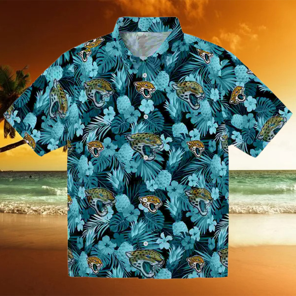 Jacksonville Jaguars Floral Pineapple Teal Hawaiian Shirt Jacksonville Jaguars Floral Pineapple Teal Hawaiian Shirt