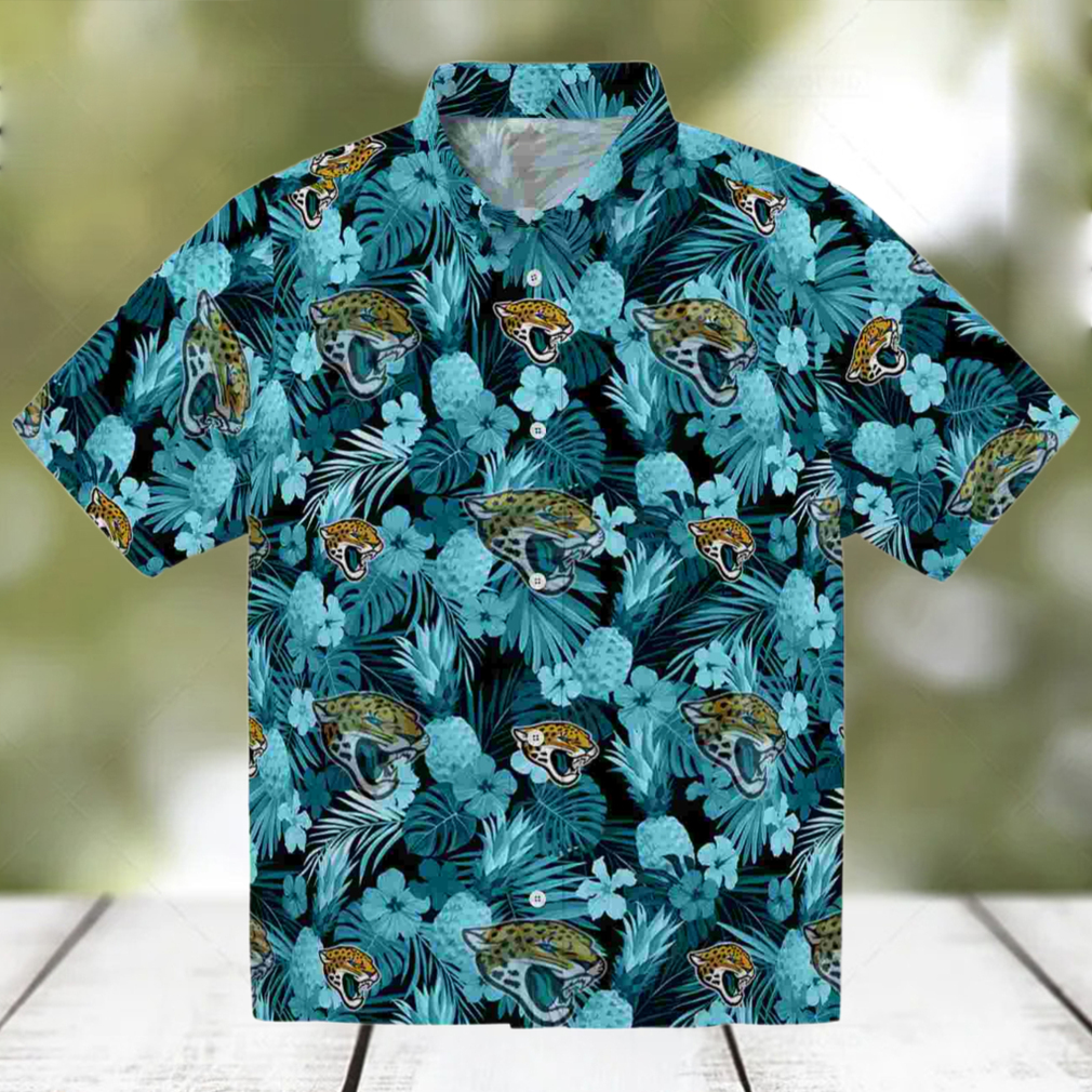 Jacksonville Jaguars Floral Pineapple Teal Hawaiian Shirt Jacksonville Jaguars Floral Pineapple Teal Hawaiian Shirt