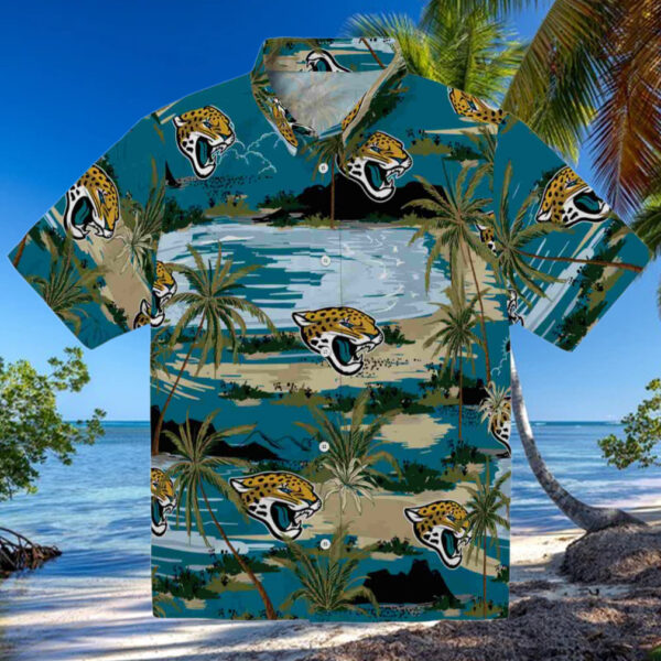Jacksonville Jaguars Palm Horizon Teal Hawaiian Shirt