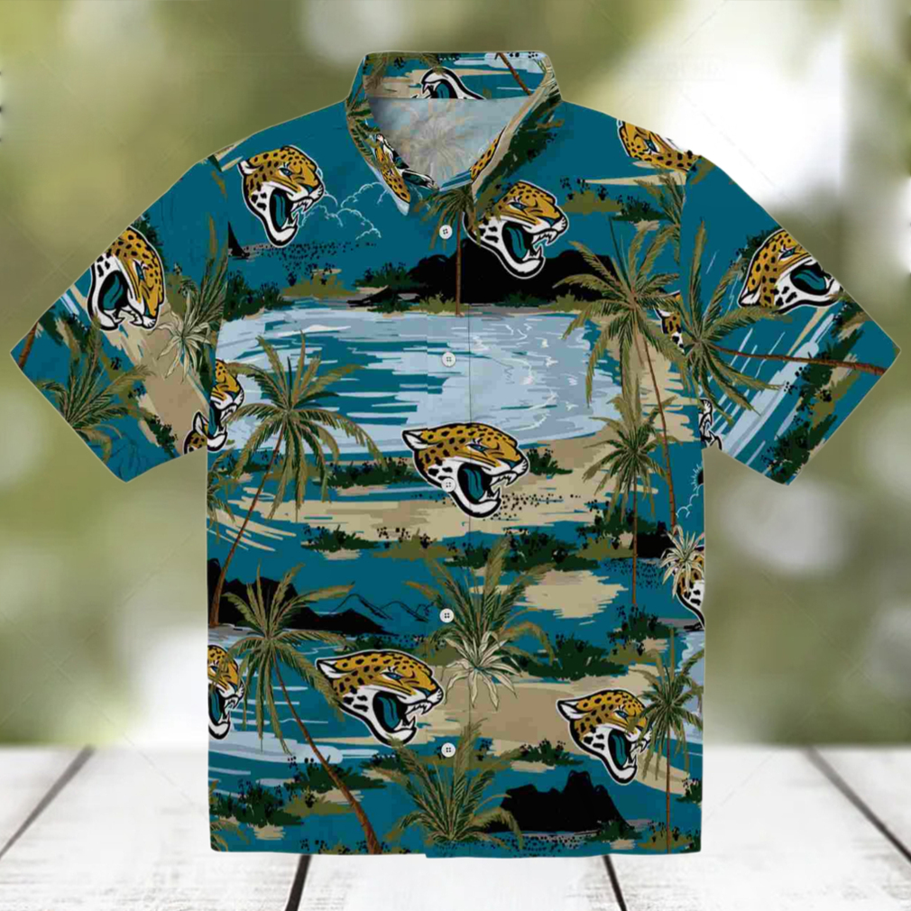 Jacksonville Jaguars Palm Horizon Teal Hawaiian Shirt Jacksonville Jaguars Palm Horizon Teal Hawaiian Shirt