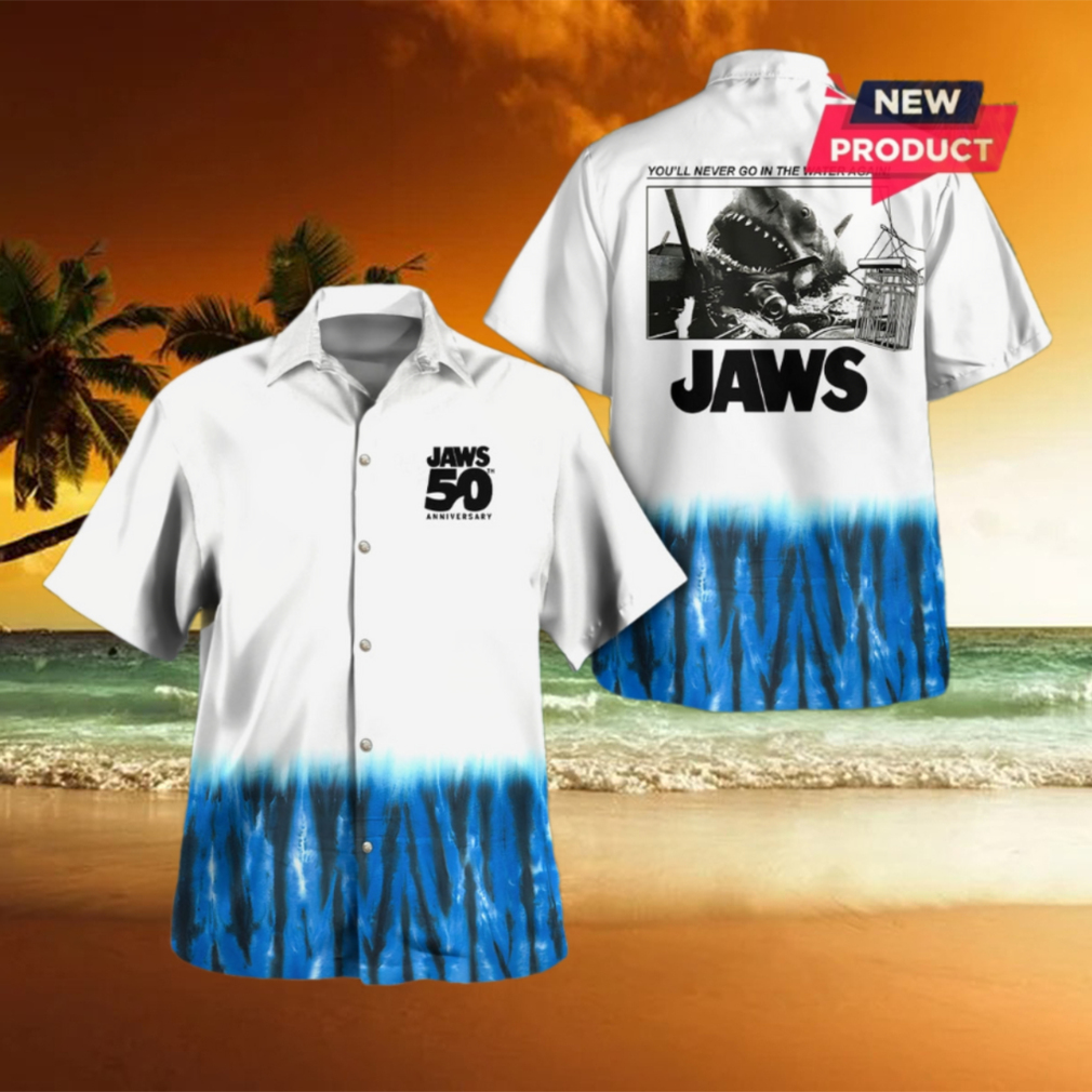 Jaws 50 Year Anniversary 3D Shark Hawaiian Shirt Jaws 50 Year Anniversary 3D Shark Hawaiian Shirt