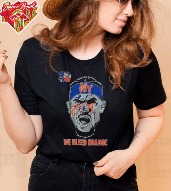 Josh Hart bloodied face New York Knicks We Bleed Orange cartoon shirt