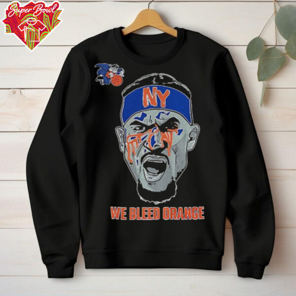Josh Hart bloodied face New York Knicks We Bleed Orange cartoon shirt