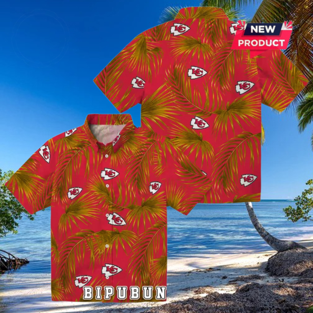 Kansas City Chiefs Leafy Palms Hawaiian Shirt Kansas City Chiefs Leafy Palms Hawaiian Shirt