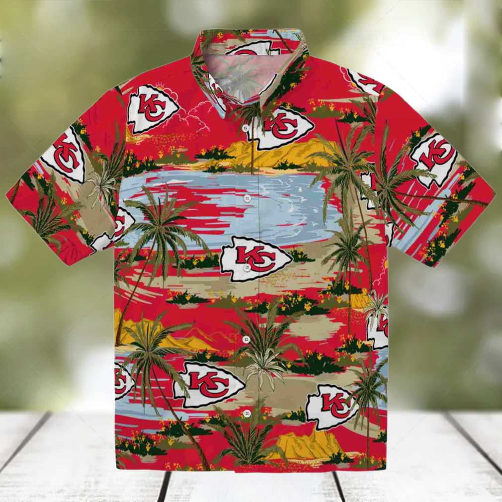 Kansas City Chiefs Palm Horizon Red Hawaiian Shirt Kansas City Chiefs Palm Horizon Red Hawaiian Shirt