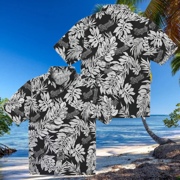 Kansas City Royals Black Hawaiian Shirt   Monstera Leaf, Beach & Game Day Outfit