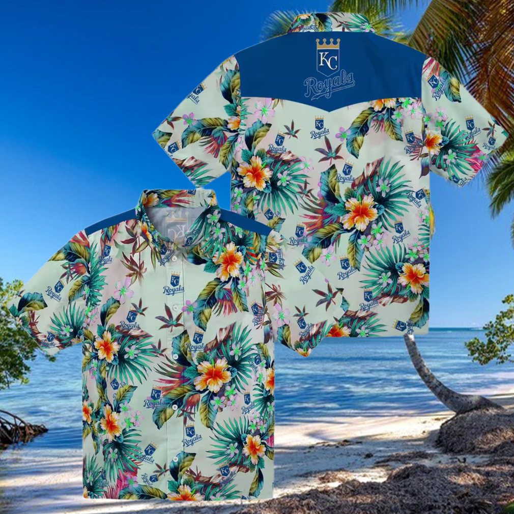 Kansas City Royals Game Day Hawaiian Shirt Tropical Foliage Green Print Kansas City Royals Game Day Hawaiian Shirt Tropical Foliage Green Print