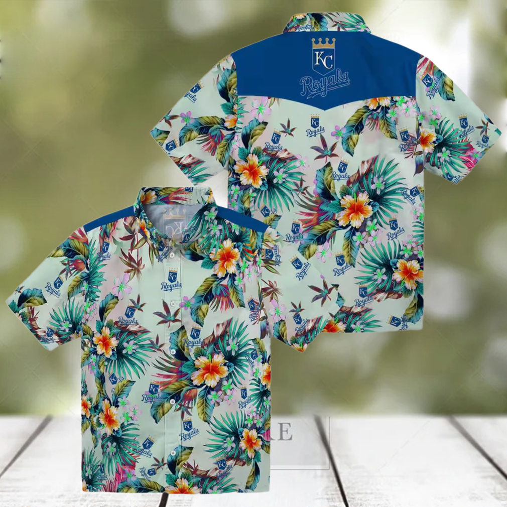 Kansas City Royals Game Day Hawaiian Shirt Tropical Foliage Green Print Kansas City Royals Game Day Hawaiian Shirt Tropical Foliage Green Print