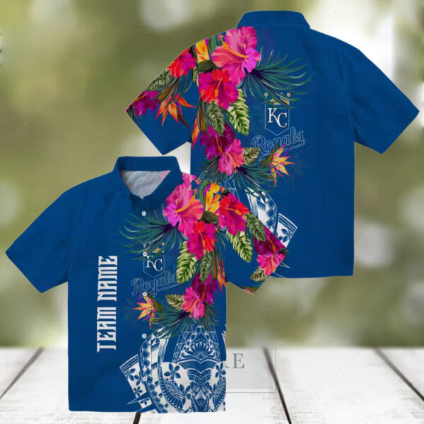 Kansas City Royals Hawaiian Button Up Shirt   Polynesian Floral Vacation & Casual Wear