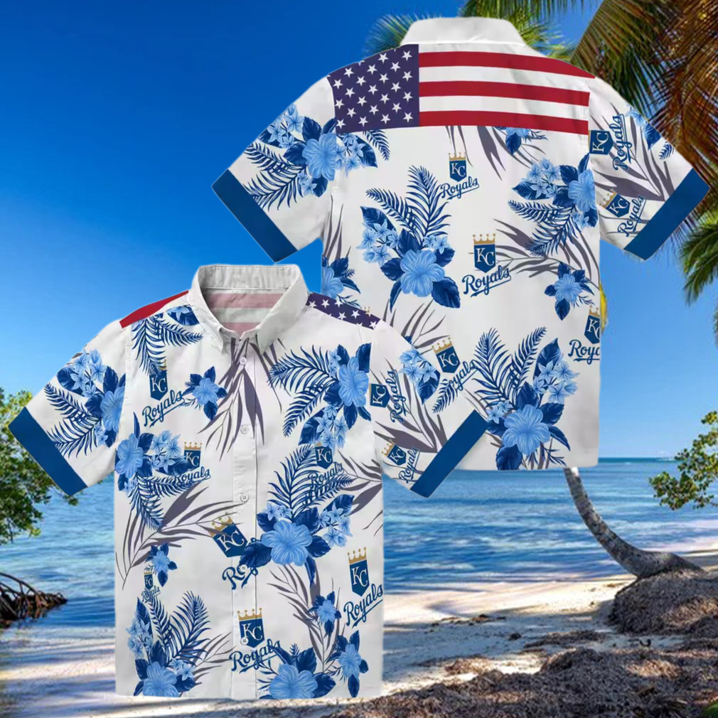 Kansas City Royals Hawaiian Short Sleeve Shirt Patriotic Hibiscus Aloha Summer Blue White Kansas City Royals Hawaiian Short Sleeve Shirt Patriotic Hibiscus Aloha Summer Blue White