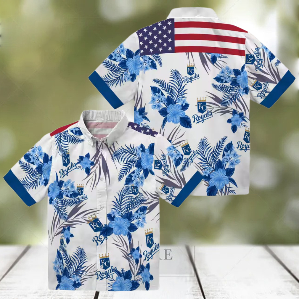 Kansas City Royals Hawaiian Short Sleeve Shirt Patriotic Hibiscus Aloha Summer Blue White Kansas City Royals Hawaiian Short Sleeve Shirt Patriotic Hibiscus Aloha Summer Blue White