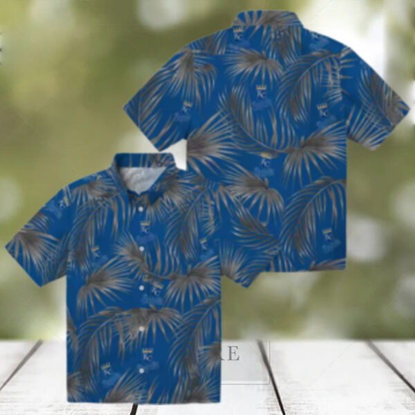 Kansas City Royals Leafy Palms Beach Vacation Shirt   MLB Royal Blue Hawaiian Style