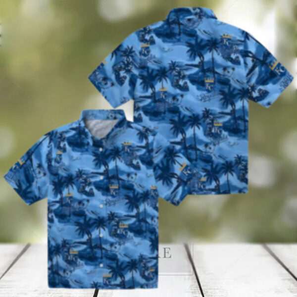 Kansas City Royals MLB Fan Hawaiian Shirt   Royal Blue Sunset & Hibiscus Print