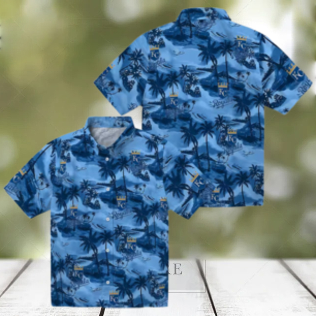 Kansas City Royals MLB Fan Hawaiian Shirt Royal Blue Sunset & Hibiscus Print Kansas City Royals MLB Fan Hawaiian Shirt Royal Blue Sunset & Hibiscus Print