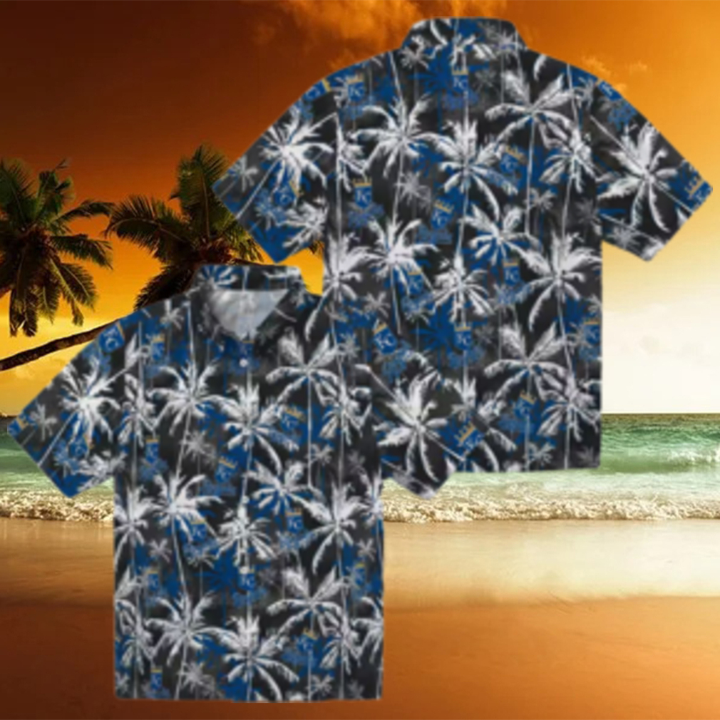 Kansas City Royals MLB Team Hawaiian Shirt Blue & Black Palm Print Kansas City Royals MLB Team Hawaiian Shirt Blue & Black Palm Print