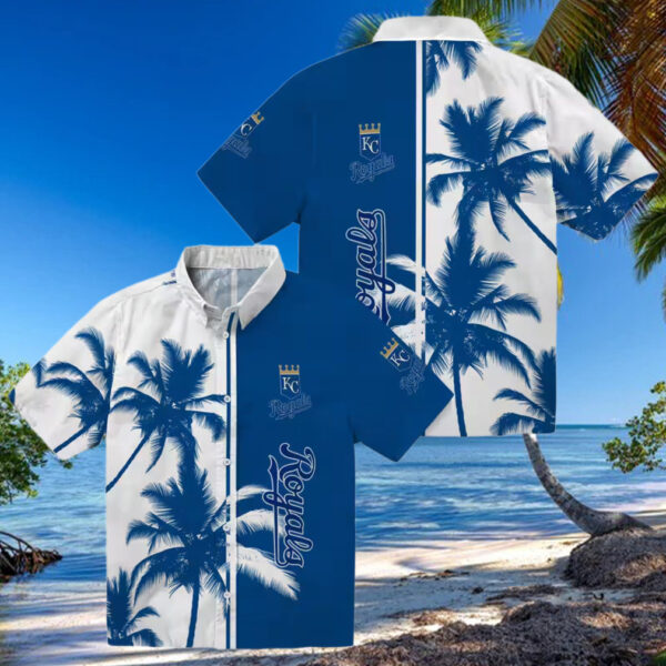 Kansas City Royals Royal Blue White Hawaiian Shirt for Men   Palm Trees Summer Outfit