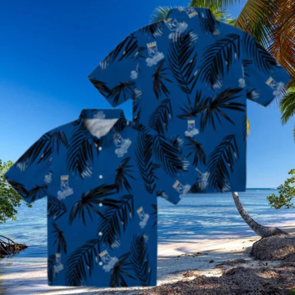 Kansas City Royals Summer Aloha Hawaiian Shirt   Palm Leaf & Floral MLB Apparel