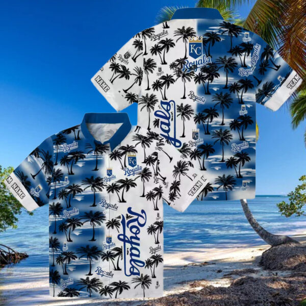 Kansas City Royals Summer Theme Hawaiian Shirt   Tropical Blue Palm Silhouettes Design