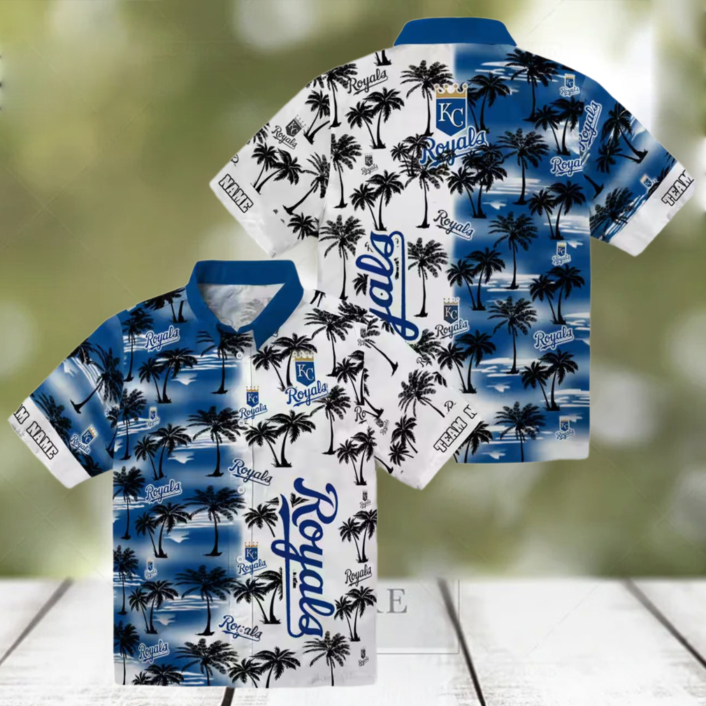 Kansas City Royals Summer Theme Hawaiian Shirt Tropical Blue Palm Silhouettes Design Kansas City Royals Summer Theme Hawaiian Shirt Tropical Blue Palm Silhouettes Design