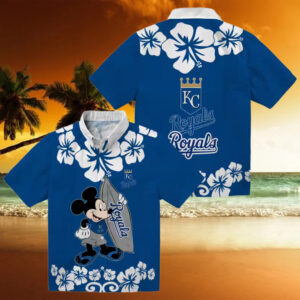 Kansas City Royals Surfing Mickey Hawaiian Shirt   Royal Blue Luau Party Outfit