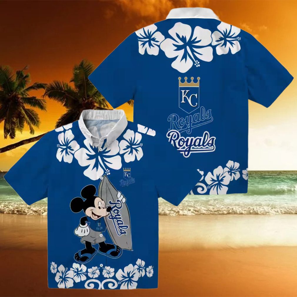 Kansas City Royals Surfing Mickey Hawaiian Shirt Royal Blue Luau Party Outfit Kansas City Royals Surfing Mickey Hawaiian Shirt Royal Blue Luau Party Outfit