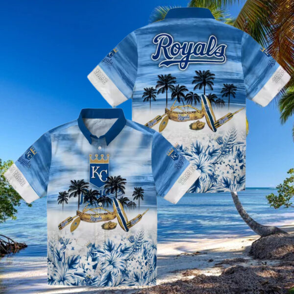 Kansas City Royals Tropical Canoe Hawaiian Shirt   Short Sleeve Button Up Summer Vacation Shirt