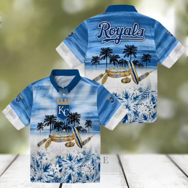 Kansas City Royals Tropical Canoe Hawaiian Shirt   Short Sleeve Button Up Summer Vacation Shirt