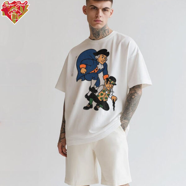 Knickerbocker Knicks jumping on Lucky the Leprechaun Boston Celtics sucks shirt