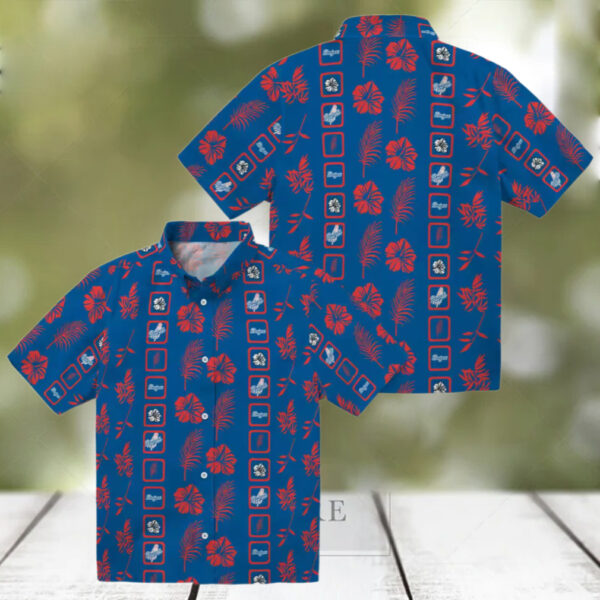 LA Dodgers Tropical Hawaiian Shirt   Blue Hibiscus Floral Print for Fans
