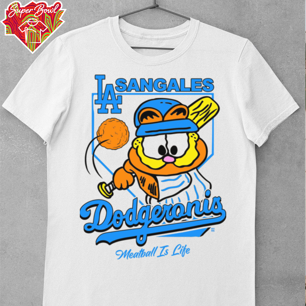 LA Sangales Dodgeronis Meatball Is Life Baseball Cartoon Graphic Tee
