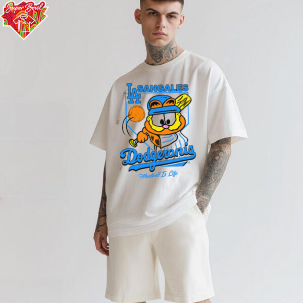 LA Sangales Dodgeronis Meatball Is Life Baseball Cartoon Graphic Tee