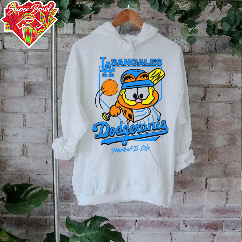 LA Sangales Dodgeronis Meatball Is Life Baseball Cartoon Graphic Tee LA Sangales Dodgeronis Meatball Is Life Baseball Cartoon Graphic Tee