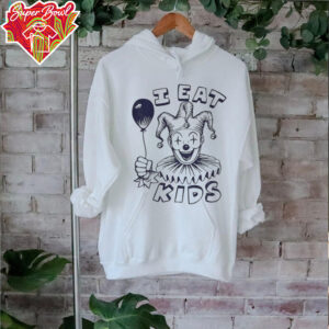 Laughing Jester Clown holding balloon I eat kids shirt