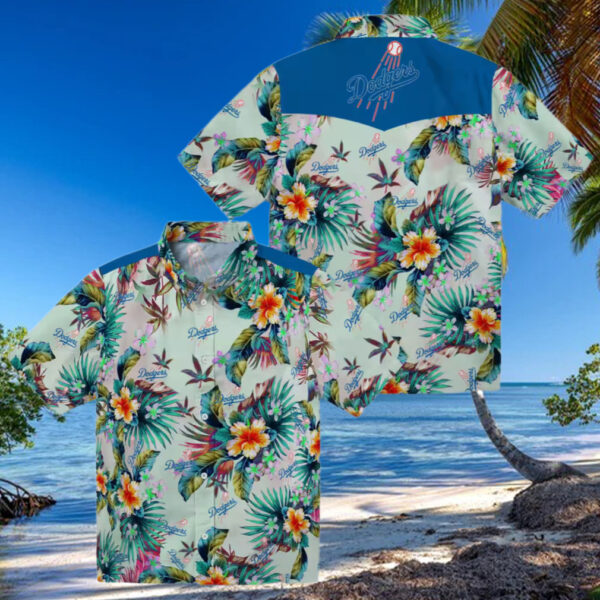 Los Angeles Dodgers Fan Shirt   Green Tropical Hawaiian Style for Men