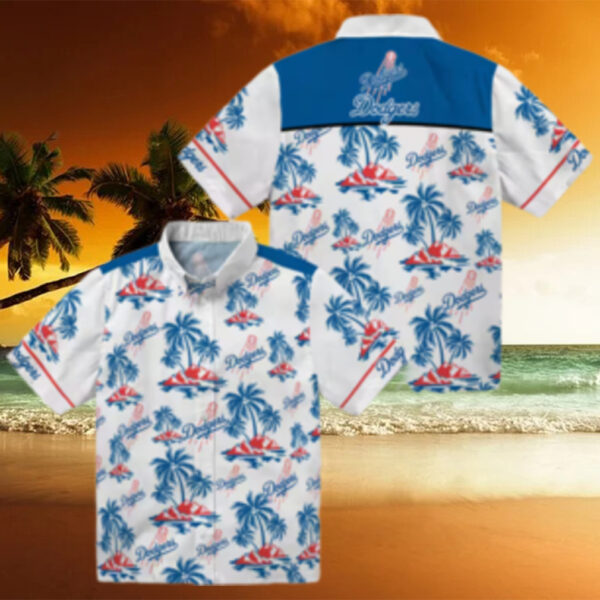 Los Angeles Dodgers Floral Hawaiian Shirt   Blue Palm Island Summer Style