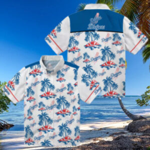 Los Angeles Dodgers Floral Hawaiian Shirt   Blue Palm Island Summer Style