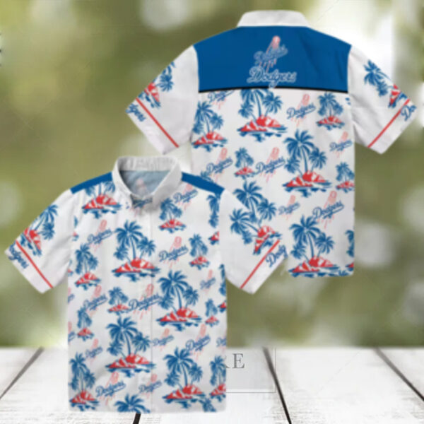 Los Angeles Dodgers Floral Hawaiian Shirt   Blue Palm Island Summer Style