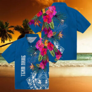 Los Angeles Dodgers Hawaiian Shirt   Blue Floral Polynesian MLB Fan Apparel