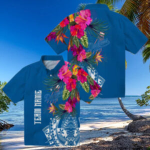 Los Angeles Dodgers Hawaiian Shirt   Blue Floral Polynesian MLB Fan Apparel
