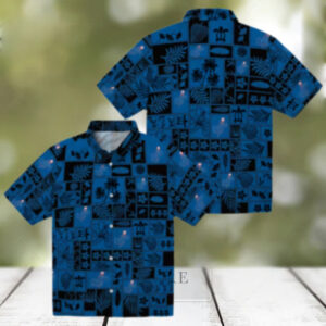 Los Angeles Dodgers Hawaiian Shirt Tropical Patchwork Blue & Black Fan Apparel
