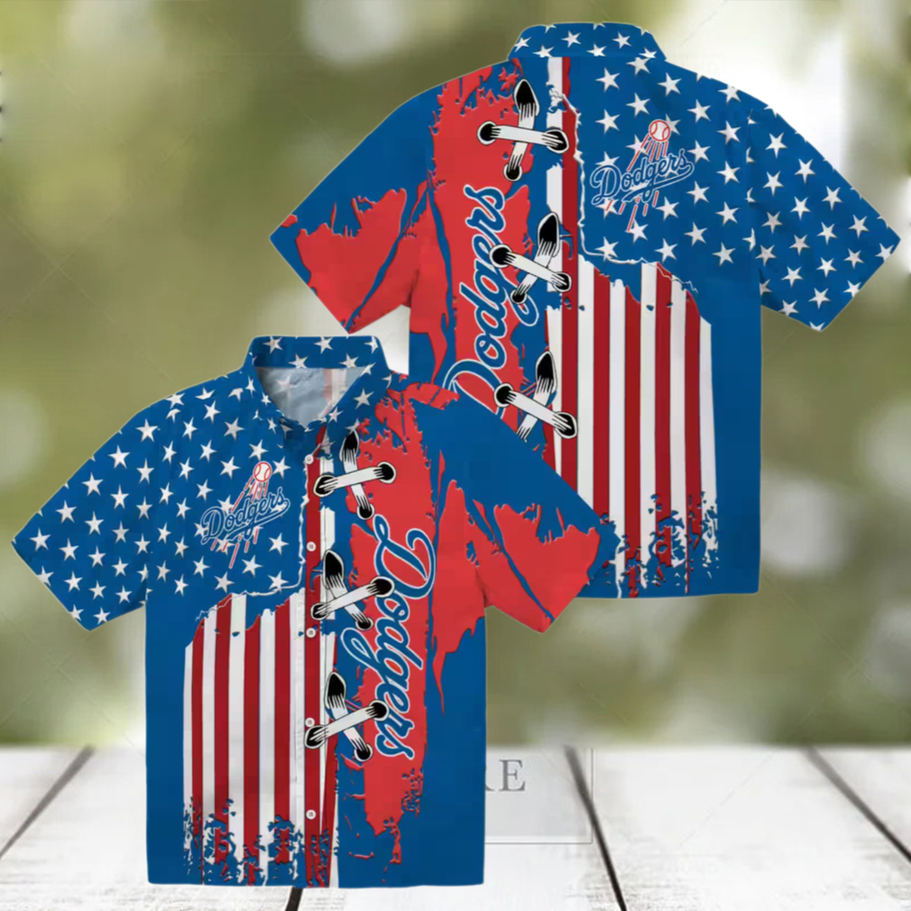 Los Angeles Dodgers Hawaiian Short Sleeve Shirt Blue Flag Print for Baseball Fans Los Angeles Dodgers Hawaiian Short Sleeve Shirt Blue Flag Print for Baseball Fans