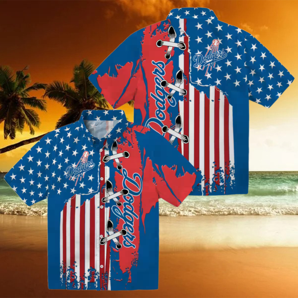 Los Angeles Dodgers Hawaiian Short Sleeve Shirt Blue Flag Print for Baseball Fans Los Angeles Dodgers Hawaiian Short Sleeve Shirt Blue Flag Print for Baseball Fans