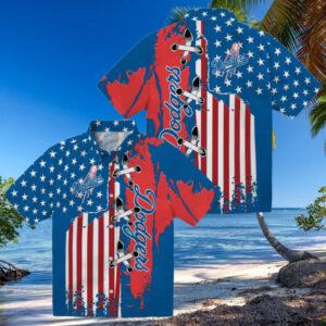 Los Angeles Dodgers Hawaiian Short Sleeve Shirt Blue Flag Print for Baseball Fans
