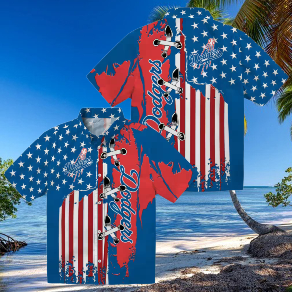 Los Angeles Dodgers Hawaiian Short Sleeve Shirt Blue Flag Print for Baseball Fans Los Angeles Dodgers Hawaiian Short Sleeve Shirt Blue Flag Print for Baseball Fans