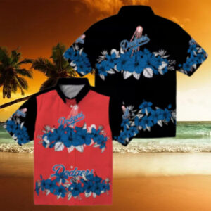 Los Angeles Dodgers Summer Hawaiian Shirt   Tropical Hibiscus MLB Fan Button Up for Men