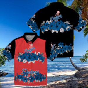 Los Angeles Dodgers Summer Hawaiian Shirt   Tropical Hibiscus MLB Fan Button Up for Men
