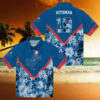 Miami Marlins Summer Aloha Shirt   Blue Flamingo Leaf Vacation Style