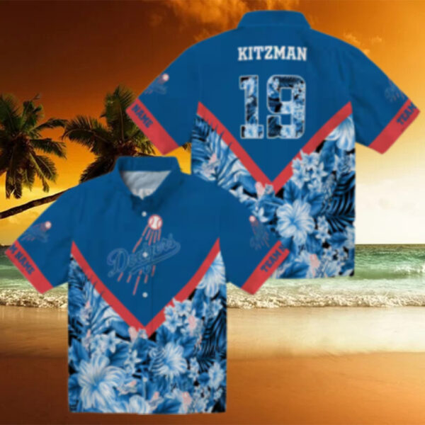 Los Angeles Dodgers Tropical Blue Hawaiian Shirt   MLB Floral Chevron Design for Summer Fun
