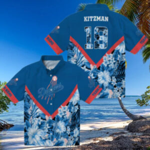 Los Angeles Dodgers Tropical Blue Hawaiian Shirt   MLB Floral Chevron Design for Summer Fun