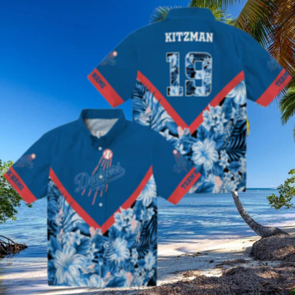 Los Angeles Dodgers Tropical Blue Hawaiian Shirt   MLB Floral Chevron Design for Summer Fun
